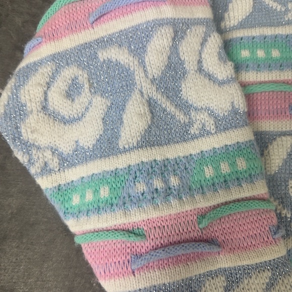 VTG 80s 90s Rose Textured 3D Knit Sweater Wms M NO SIZE TAG USA Pastel Glitter - Picture 6 of 14